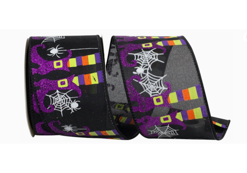  Reliant Ribbon Witch Legs & Spider Webs Wired Edge Ribbon 10 YDS 