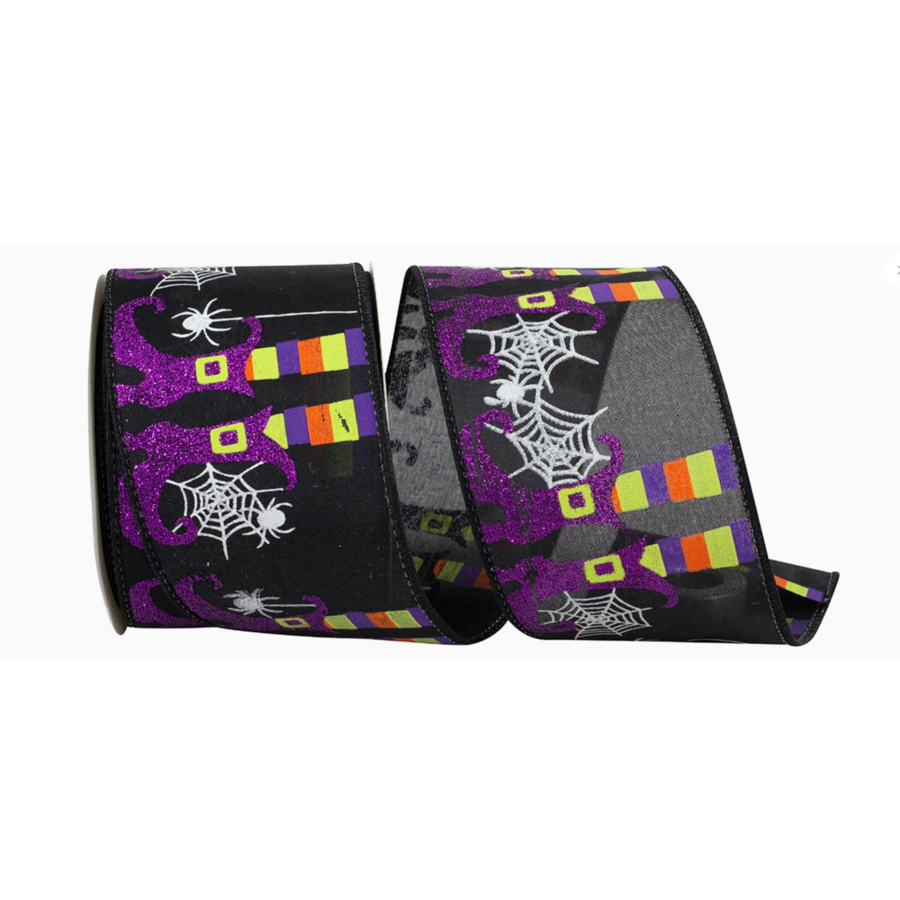 Witch Legs & Spider Webs Wired Edge Ribbon 10 YDS