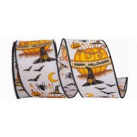 Witch Hat & Pumpkins Wired Edge Ribbon by yard