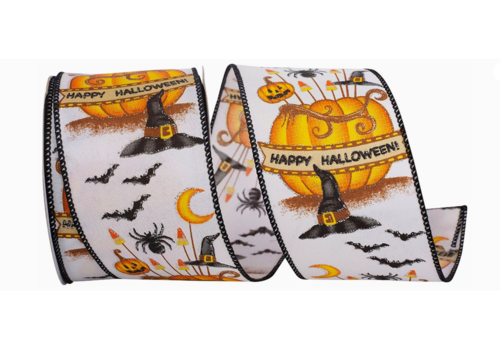  Reliant Ribbon Witch Hat & Pumpkins Wired Edge Ribbon by yard 
