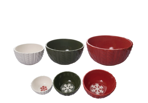  Ceramic Nesting Bowls with Knit Texture 
