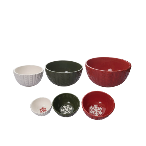  Ceramic Nesting Bowls with Knit Texture 