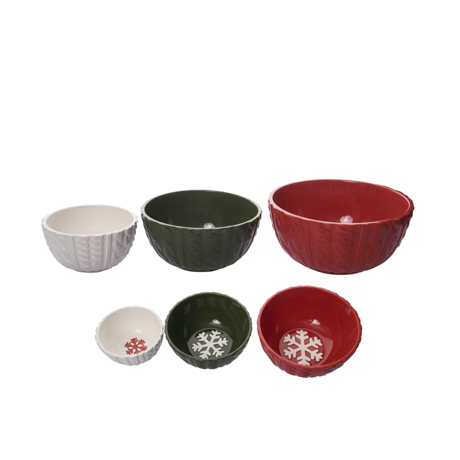 Ceramic Nesting Bowls with Knit Texture