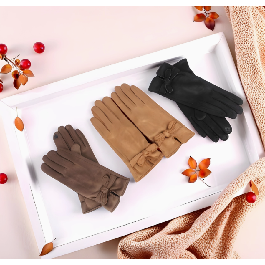 Microsuede Gloves with Bow Knot