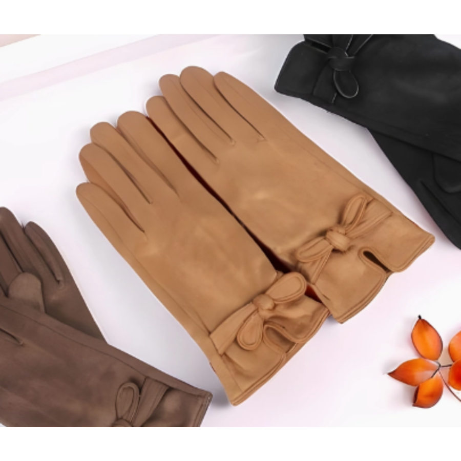 Microsuede Gloves with Bow Knot
