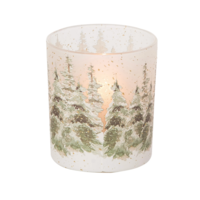 Glass Winter Scene Candle Holder