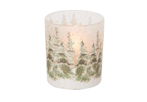  Glass Winter Scene Candle Holder 