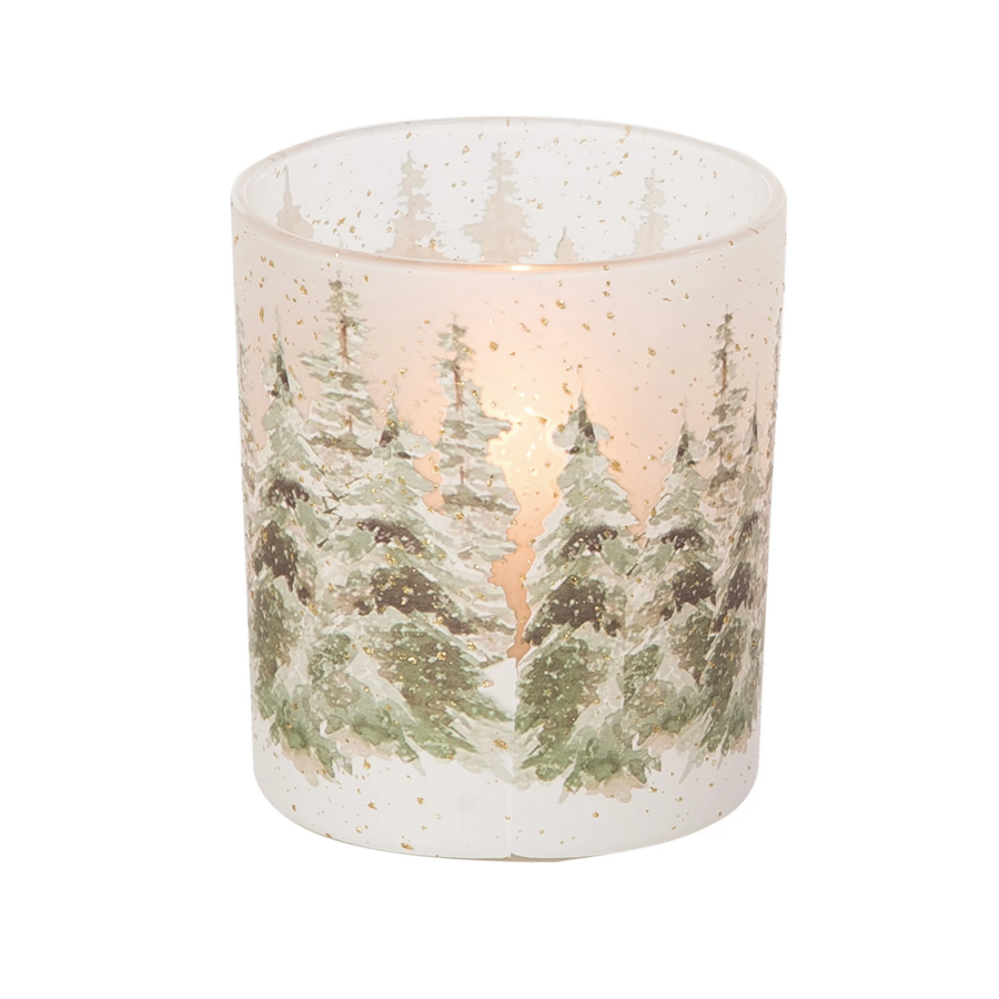 Glass Winter Scene Candle Holder