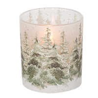 Glass Winter Scene Candle Holder