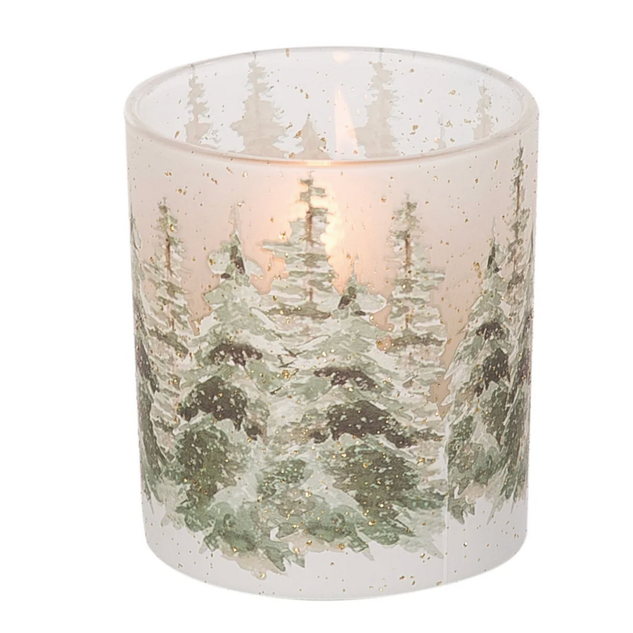 Glass Winter Scene Candle Holder