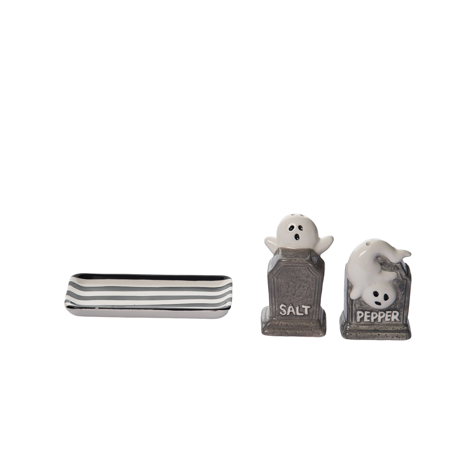 Tombstone Salt and Pepper Set with Plate