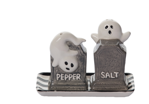  Tombstone Salt and Pepper Set with Plate 