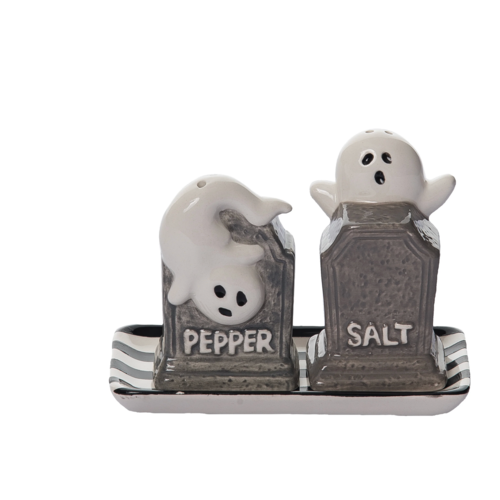  Tombstone Salt and Pepper Set with Plate 