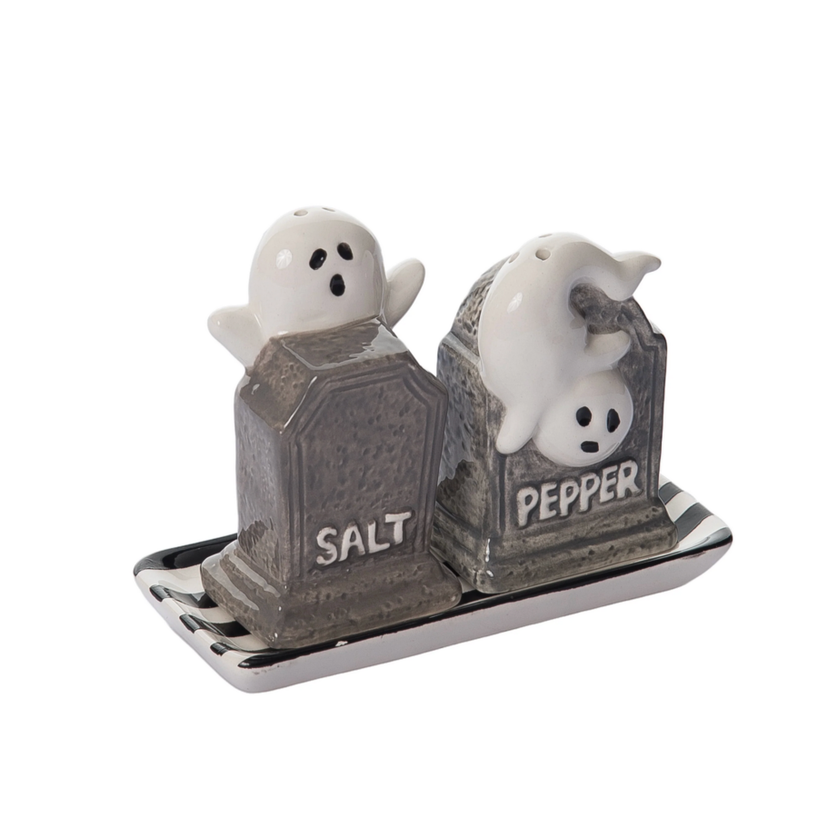 Tombstone Salt and Pepper Set with Plate