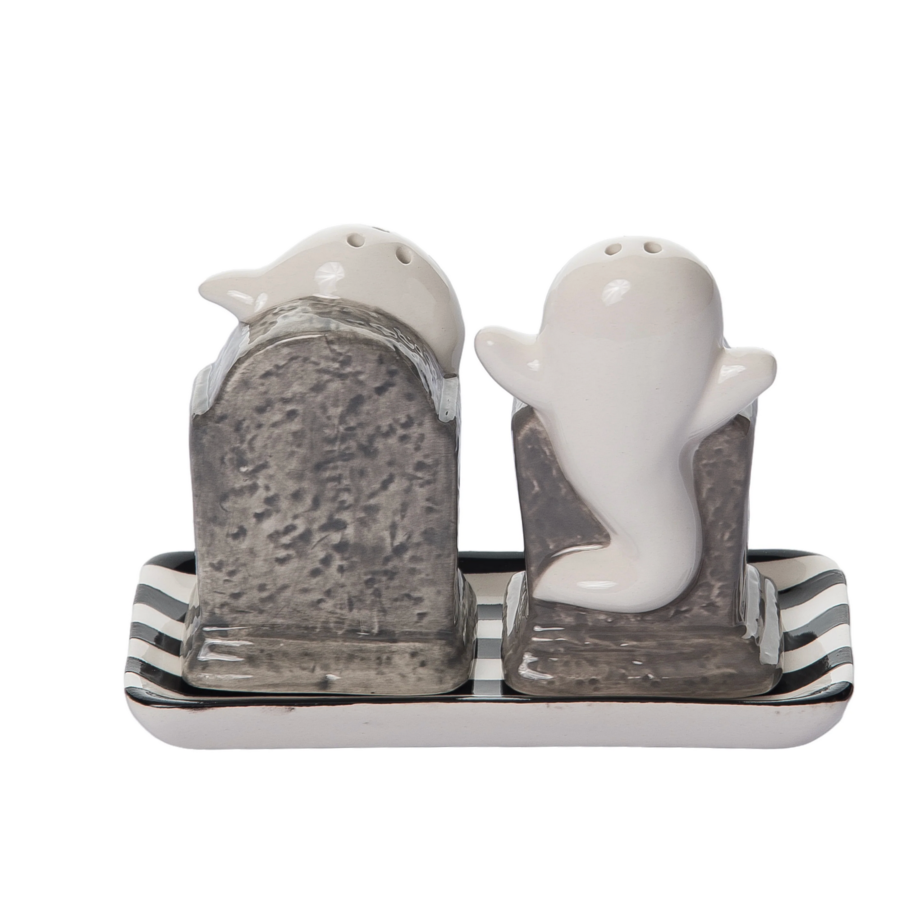 Tombstone Salt and Pepper Set with Plate