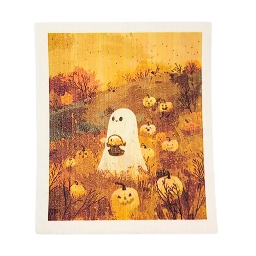  Driftless Studios Ghost Pumpkin Picking  Swedish Dishcloth 