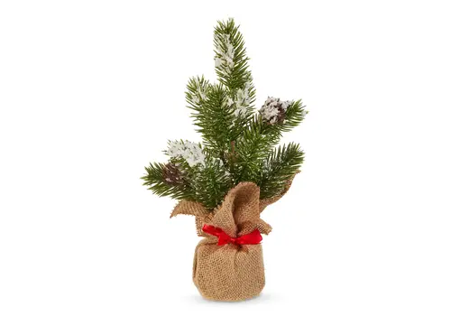  10" Snowy Pine Tree in Burlap Bag 