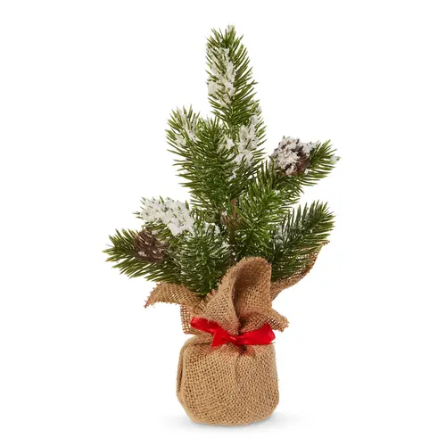  10" Snowy Pine Tree in Burlap Bag 