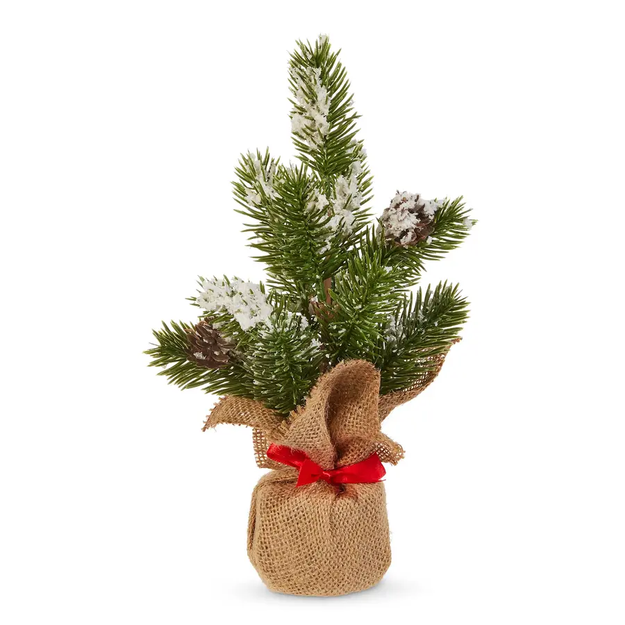 10" Snowy Pine Tree in Burlap Bag