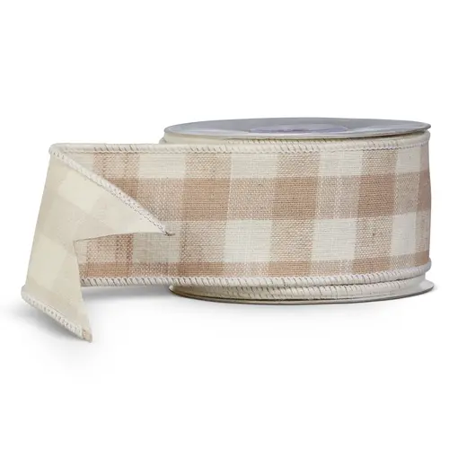  2.5" Beige Gingham Ribbon (per 1 YD) 