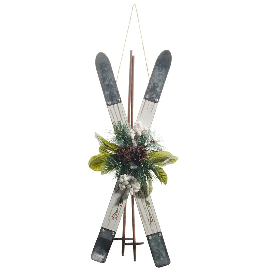 21.5" Crossed Ivory Ski Decor