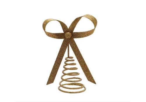  Creative Co-Op Metal Bow Tree Topper Gold Glitter Finish 