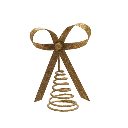  Creative Co-Op Metal Bow Tree Topper Gold Glitter Finish 