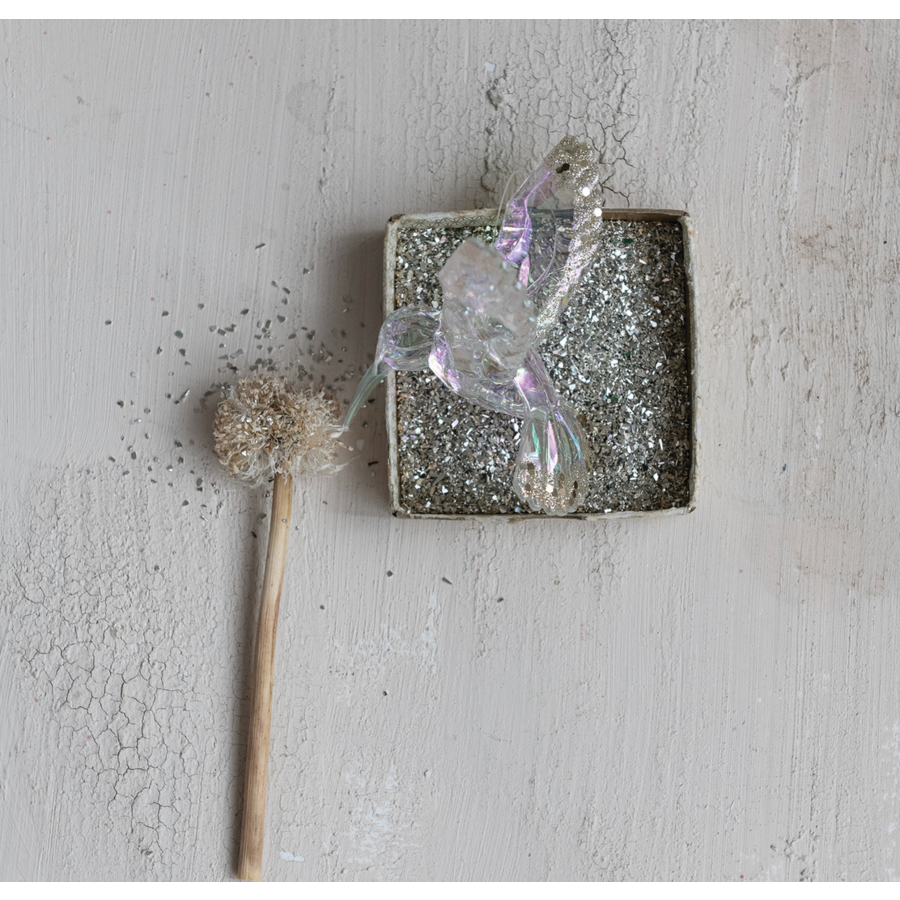 Faceted Hummingbird Ornament with  Gold Glitter