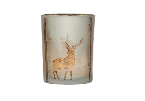  Creative Co-Op Mercury Glass Candle Holder with Laser Etched Reindeer 