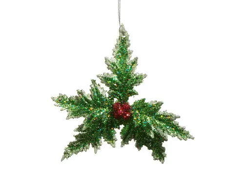  5.5" Glittered Holly Ornament 