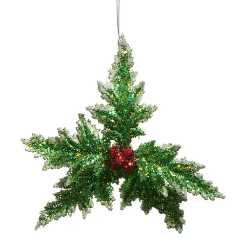  5.5" Glittered Holly Ornament 