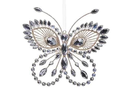  8" Clear Jeweled Butterfly Orn 