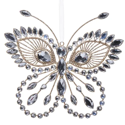  8" Clear Jeweled Butterfly Orn 