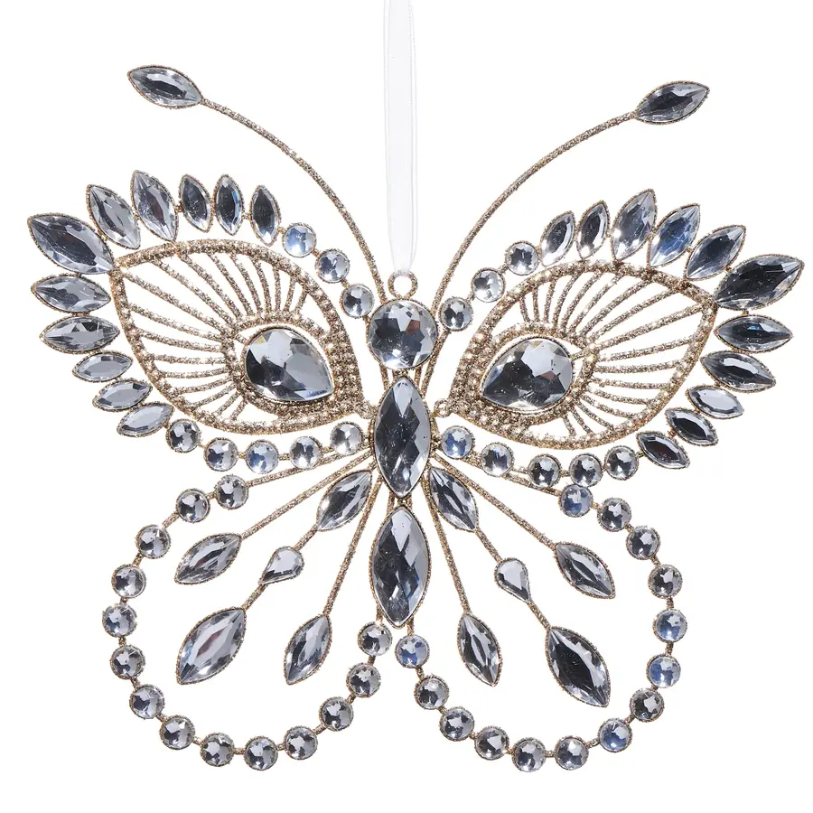 8" Clear Jeweled Butterfly Orn