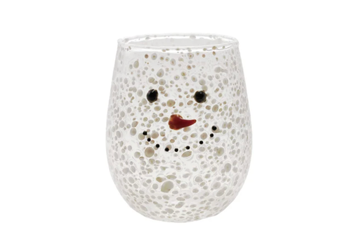  Creative Co-Op Stemless Confetti Wine Glass with Snowman Face 