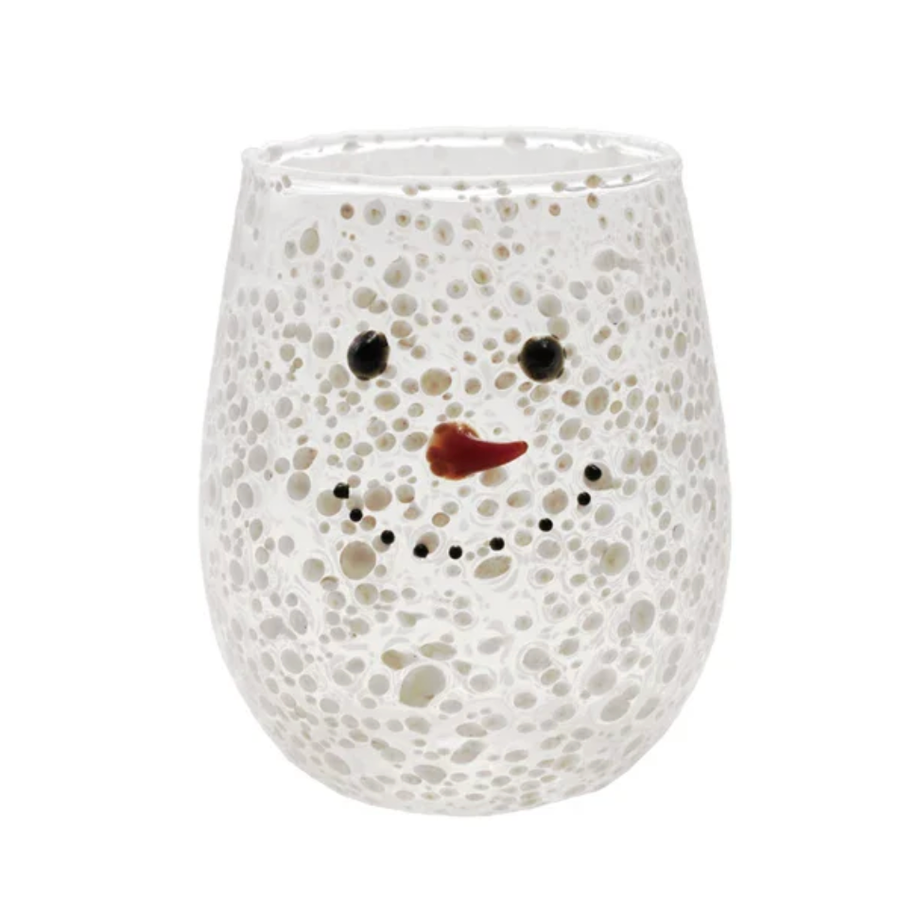 Stemless Confetti Wine Glass with Snowman Face