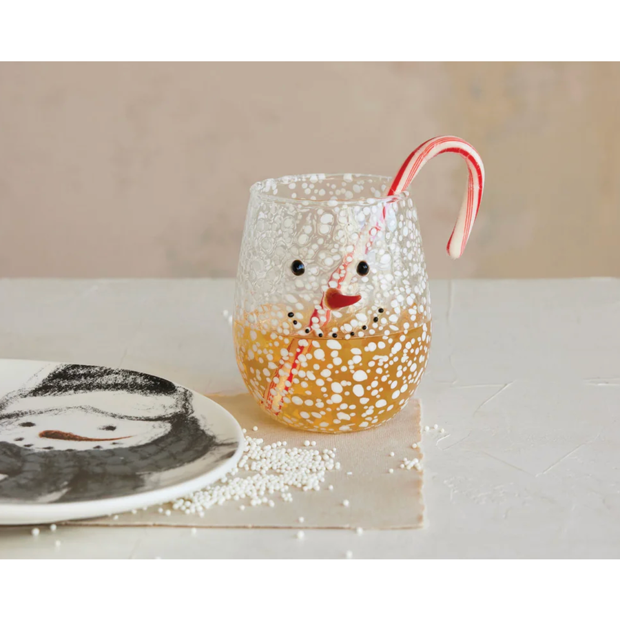 Stemless Confetti Wine Glass with Snowman Face