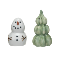 Stoneware Snowman & Tree Salt & Pepper Shakers