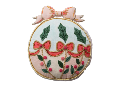  Creative Co-Op Ornament Shaped Pillow with Embroidery & Velvet Back 