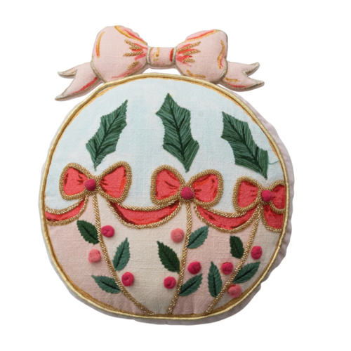  Creative Co-Op Ornament Shaped Pillow with Embroidery & Velvet Back 