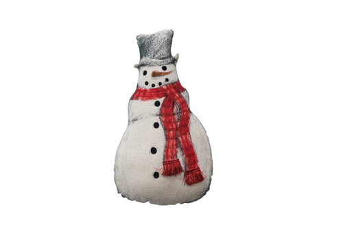  Creative Co-Op Cotton & Linen Printed Snowman Shaped Pillow 