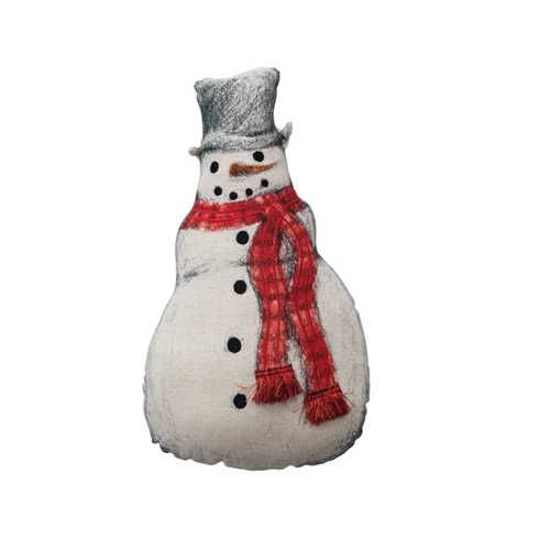  Creative Co-Op Cotton & Linen Printed Snowman Shaped Pillow 