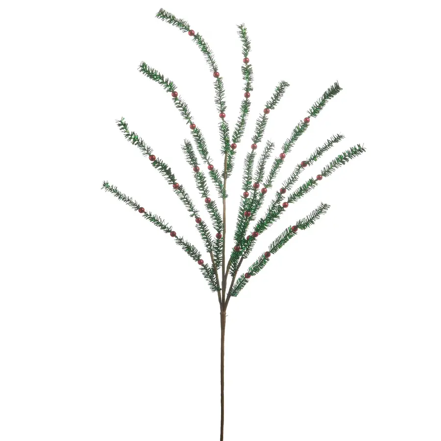 Green Pine and Red Berry Spray 35"