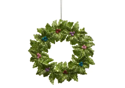  Holly Wreath with Multi Color Berries Orn 5" 