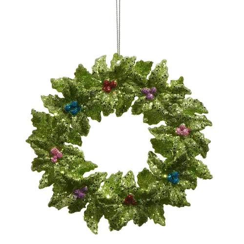  Holly Wreath with Multi Color Berries Orn 5" 