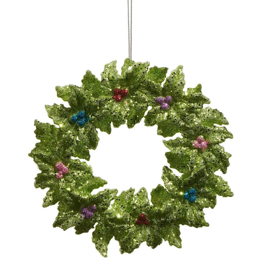 Holly Wreath with Multi Color Berries Orn 5"