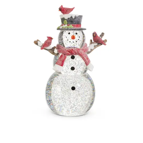  Lighted Snowman with Silver Swirling Glitter 12" 
