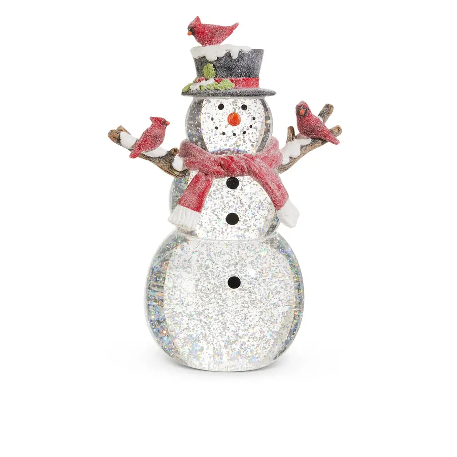 Lighted Snowman with Silver Swirling Glitter 12"
