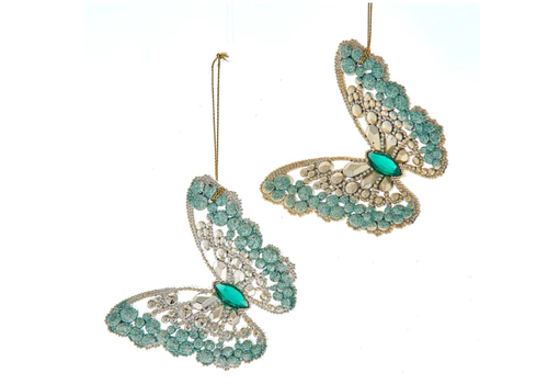  Kurt Adler Aqua/Gold Butterfly Ornament 