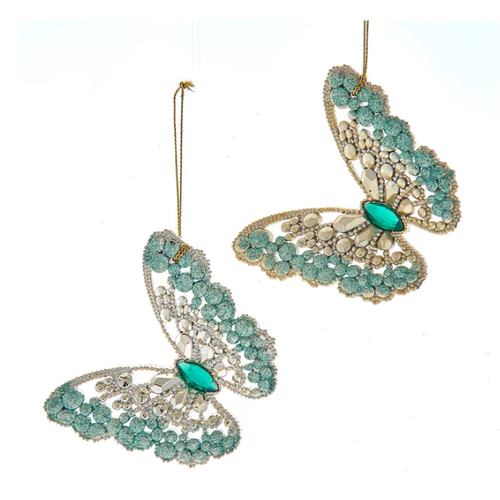  Kurt Adler Aqua/Gold Butterfly Ornament 